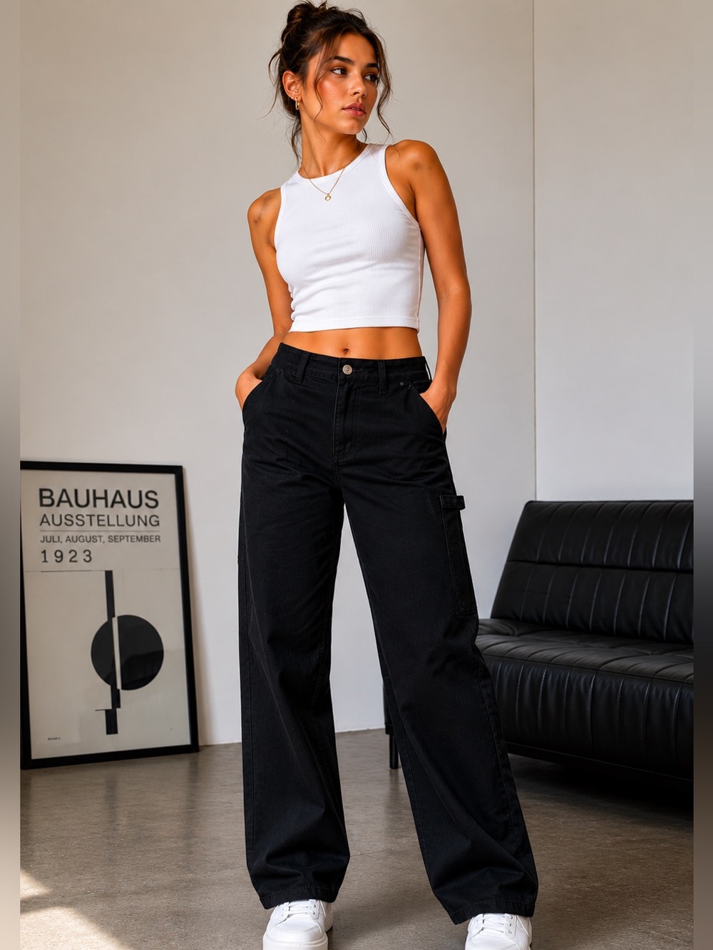 NWT YMI Black Carpenter Pants Womens 25 High Rise Straight Leg Wide Leg Utility